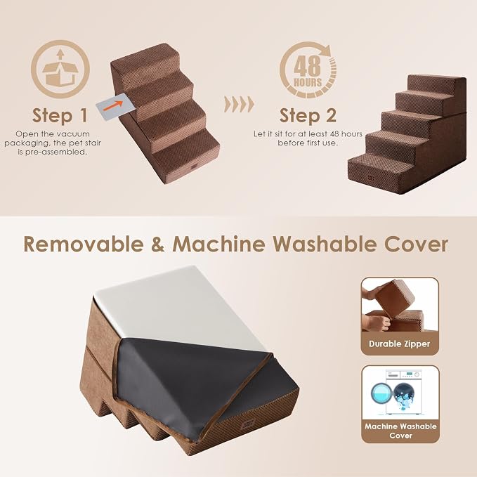 EHEYCIGA Dog Stairs for High Bed 22.5" H, 5-Step Dog Steps for Bed, Pet Steps - Image 6