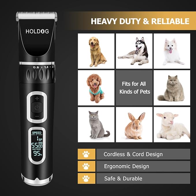 HOLDOG Dog Clippers Professional Heavy Duty Dog Grooming Clipper 3-Speed Low - Image 3