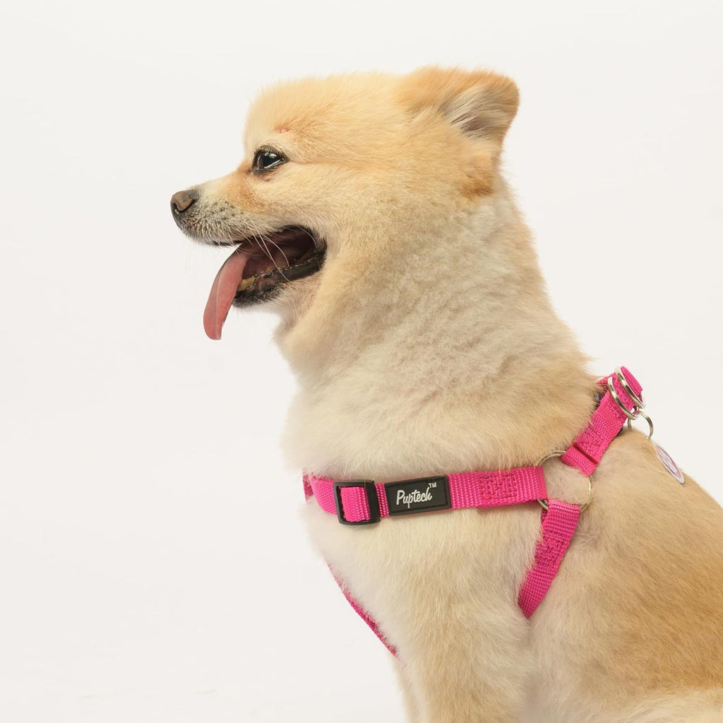 PUPTECK No Pull Dog Harness Soft Adjustable Basic Nylon Step in Puppy Vest Outdoor Walking with ID Tag Medium DeepPink
