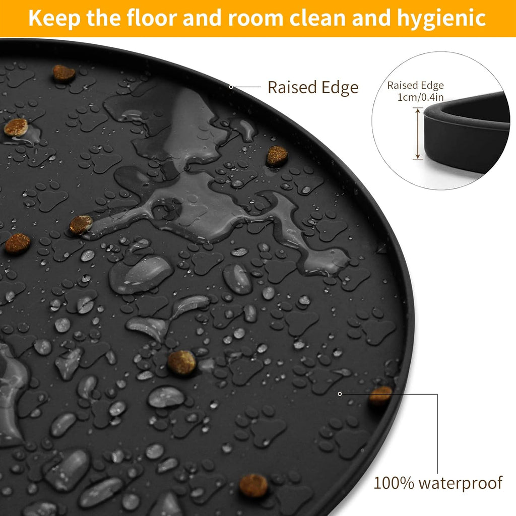 KPWACD Pet Feeding Mat for Dogs and Cats, Silicone Dog Placemat Non-Slip Waterproof Bowl Mats Prevent Food and Water Overflow, High-Lips Puppy Dish Tray Mat Suitable for Large Medium Small Pets, Black