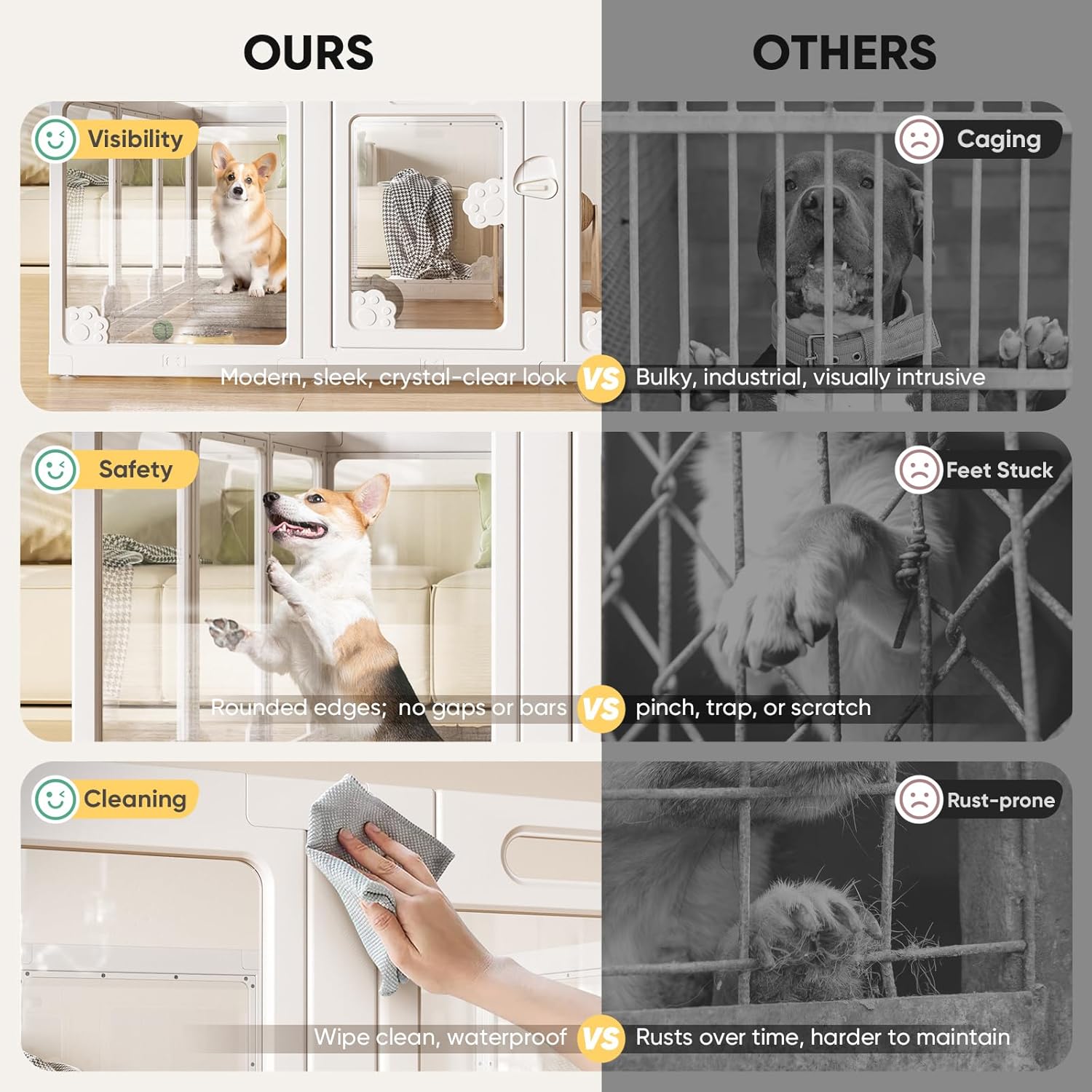 Acrylic Clear Dog Play Pen Indoors, Puppy Playpen with Door for Small Dogs Puppies, Transparent Plastic Pet Playpen Cage Fence Crate Kennel for Cat Kitten Rabbit Bunny Ferret etc (White-8 Panels)
