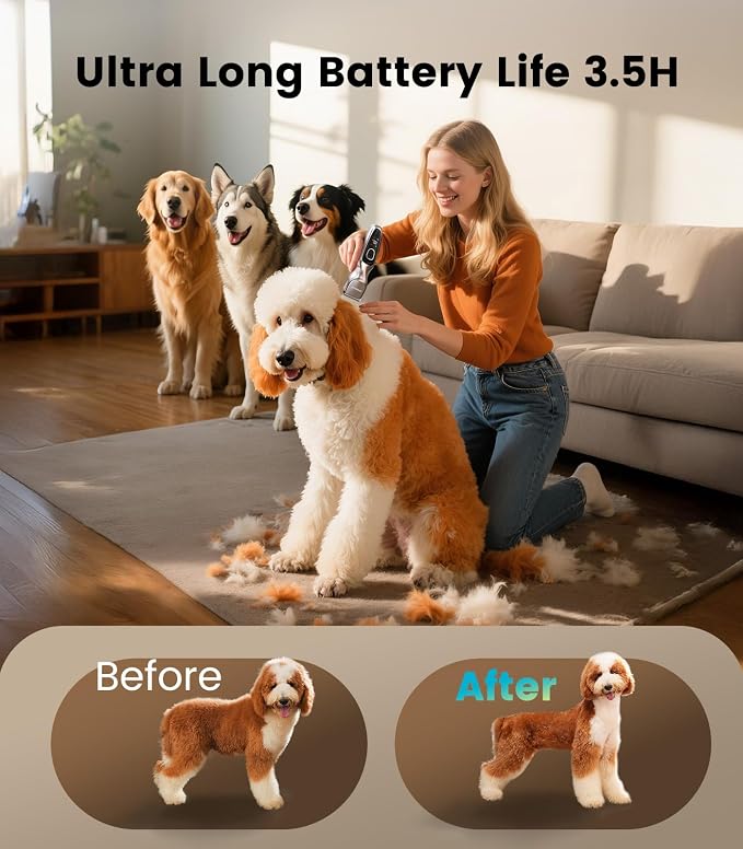 oneisall Dog Clippers for Grooming Thick Hair, Low Noise Cordless Dog Shavers - Image 3