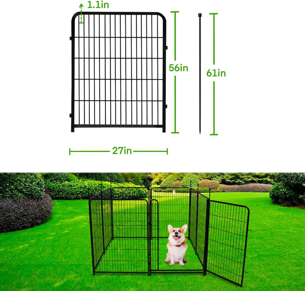 Doorless Dog Digging Fence Barrier,56in(H) 10 Panels Total 22.1 Ft(L), Black Metal Fencing for Yard 4.6ft Tall, Dog Fence Outdoor for Yard, Fences for Garden Beds, Garden Fencing Border