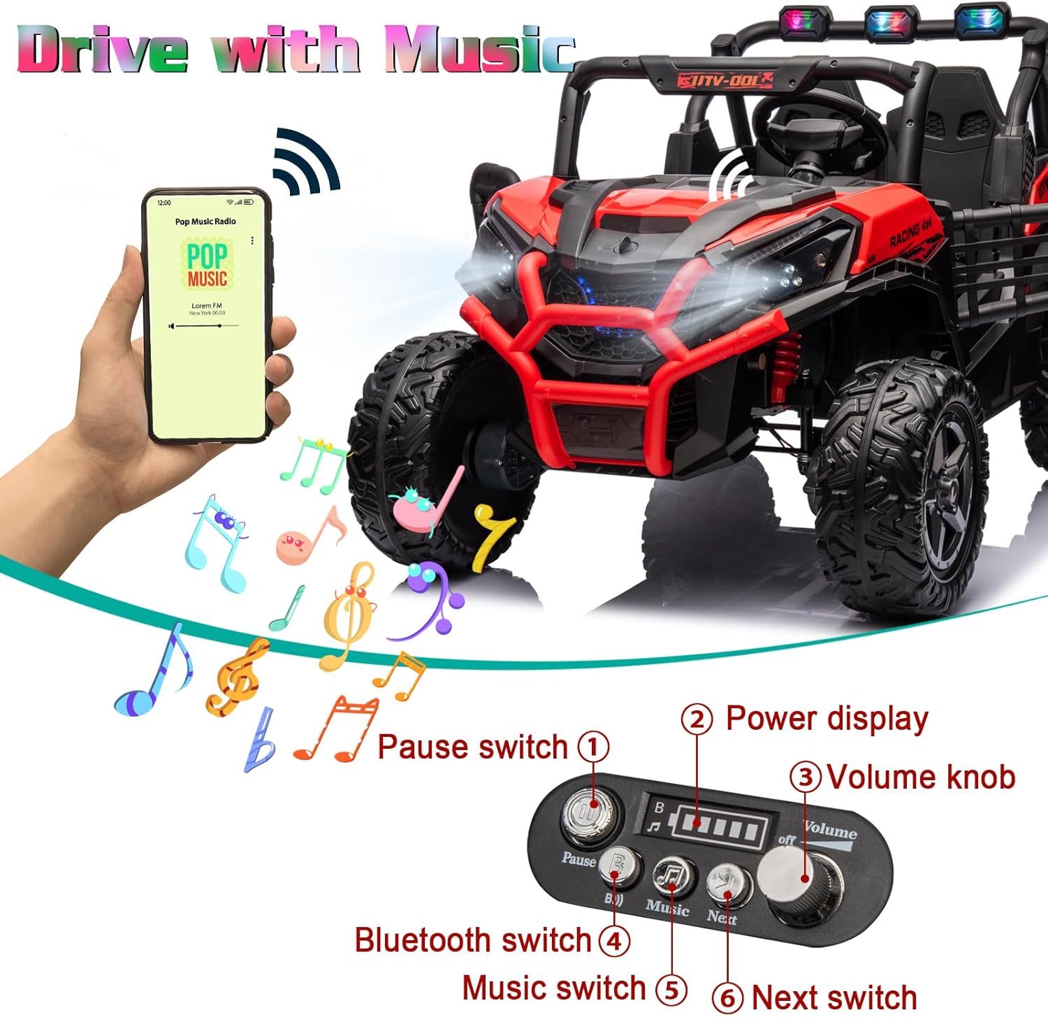 24V Kids Electric Toy Car,2 Seater Kids Toy Car with Remote Control,4WD Electric Power Vehicles Wheels for 3+Years Boys Girls,Ride on Toy for Girl(Red)