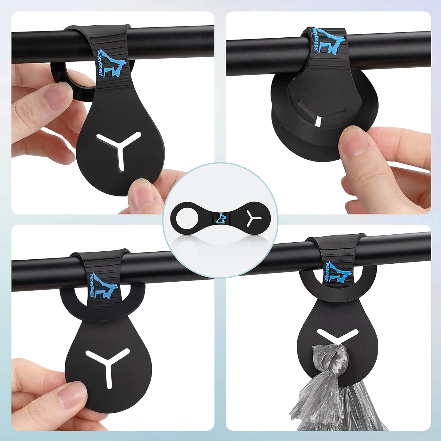 PuppyDoggy Dog Poop Bag Holder for Leash Waste Bag Carrier Dog Poop Bag Dispenser for Walking Running Bicycle Accessory 4 Pieces (Black + Green)