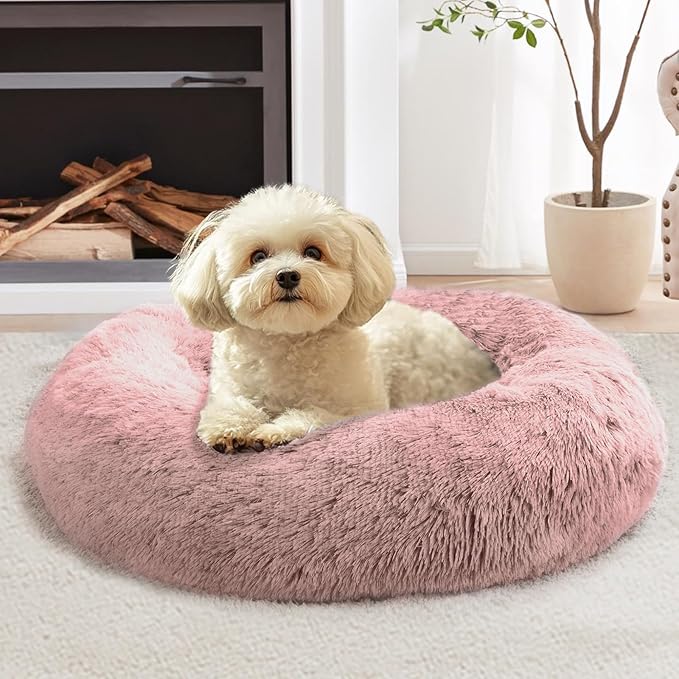 JOLLYVOGUE Calming Dog Beds Large Sized Dog, 36in Donut Washable Large Pet Bed by JOLLYVOGUE