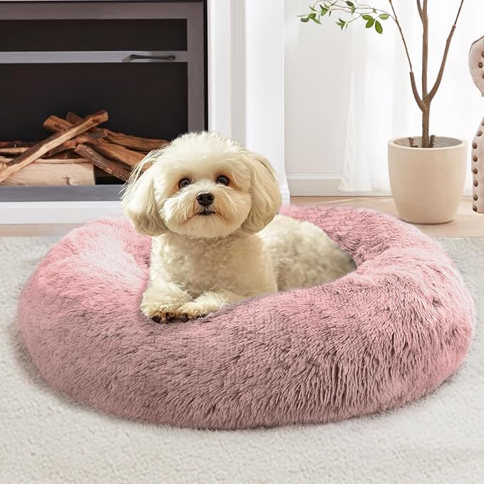 JOLLYVOGUE Calming Dog Bed Medium Size Dog, 31in Donut Washable Medium Pet Bed by JOLLYVOGUE
