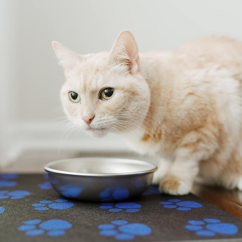 Americat Cat Feeding Mat Machine Washable, Waterproof, No-Slip Cat Placemat Protect Floors from Messy Eaters & Drinkers 16 x 12 Inches (Paw Prints)