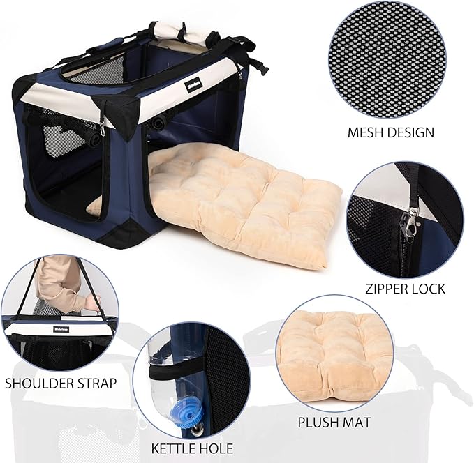 Large Cat Carrier, Collapsible Dog Travel Crate Portable Soft-Sided Pet Carrier - Image 2