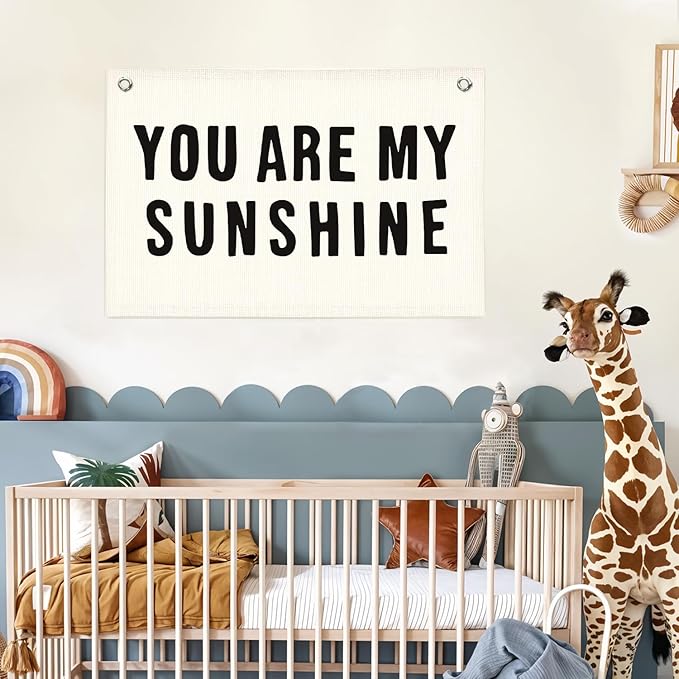 Lacama You Are My Sunshine Linen Wall Hanging Banner, Kids Room Decor, Kids Room Nursery Art, Trendy Pennant Flag Banner Wall Hanging Decor for Nursery Home Classroom