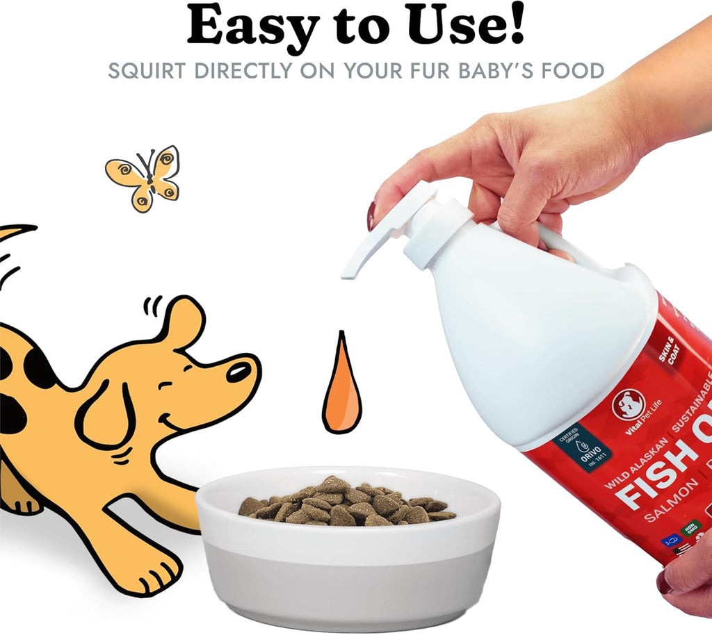 Fish Oil for Dogs - Healthy Skin & Coat, Salmon, Pollock, All Natural Supplement for Pets, Itching Scratching Allergy & Inflammation Defense, Omega 3 EPA DHA, Brain & Heart Health, 64 oz