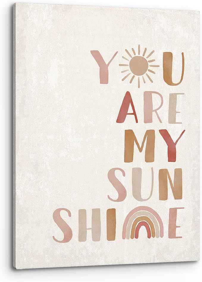 PHAMTE Wall Art You Are My Sunshine Wall Decor,Boho Nursery Decor,You Are My Sunshine Boho Sun Sunshine Rainbow Canvas Framed Wall Decor Home Teens Girls Kids Nursery Classroom Bedroom Living