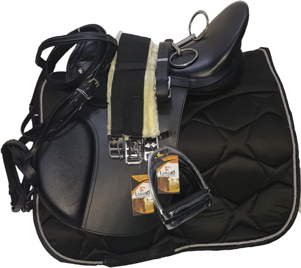 Leather English Riding Horse Black Saddle Starter Kit for Horse Riding Gift Set English Jumping Saddle 7 Pcs Combo Pack