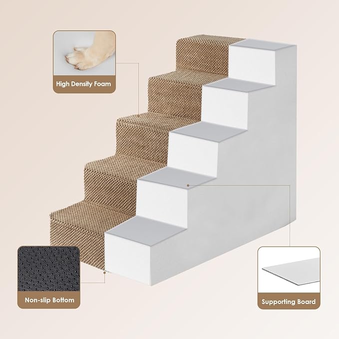 EHEYCIGA Dog Stairs for High Bed 22.5" H, 5-Step Dog Steps for Bed, Pet Steps - Image 3