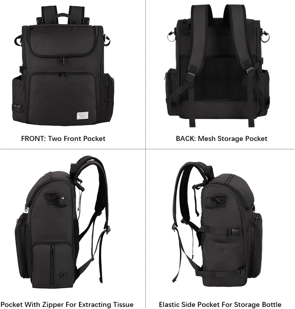 Modoker Dog Travel Bag Backpack, Airline Approved Pet Accessories Organizer for Dog and Cat with Shoulder Strap, 2 Dog Food Storage Containers, 2 Collapsible Dog Bowls,1 Pet Mat, Black