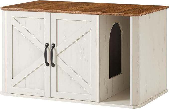 Feandrea Litter Box Enclosure, Modern Cat Litter Box Furniture Hidden, Front by FeandreabySONGMICSHOME