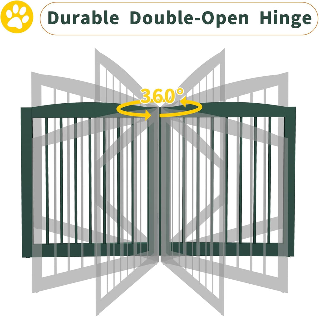 Freestanding Pet Gate for Dogs, Foldable Wooden Dog Gate for House, Indoor Dog Gate for Stairs, Doorways, Step Over Pet Puppy Safety Fence, 80 Inch Wide, 4 Panels 24", Green