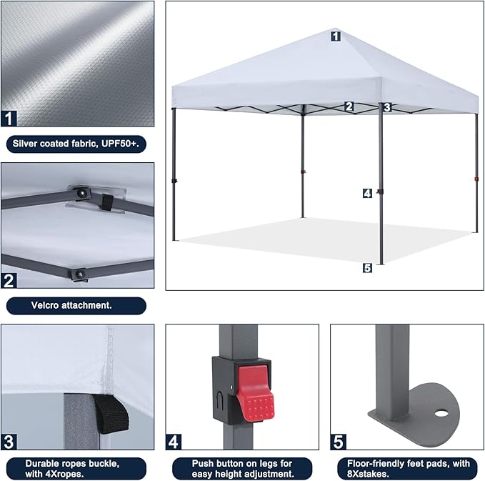 COOSHADE Durable Easy Pop Up Canopy Tent 10x10Ft, with 4 Sandbags(White)