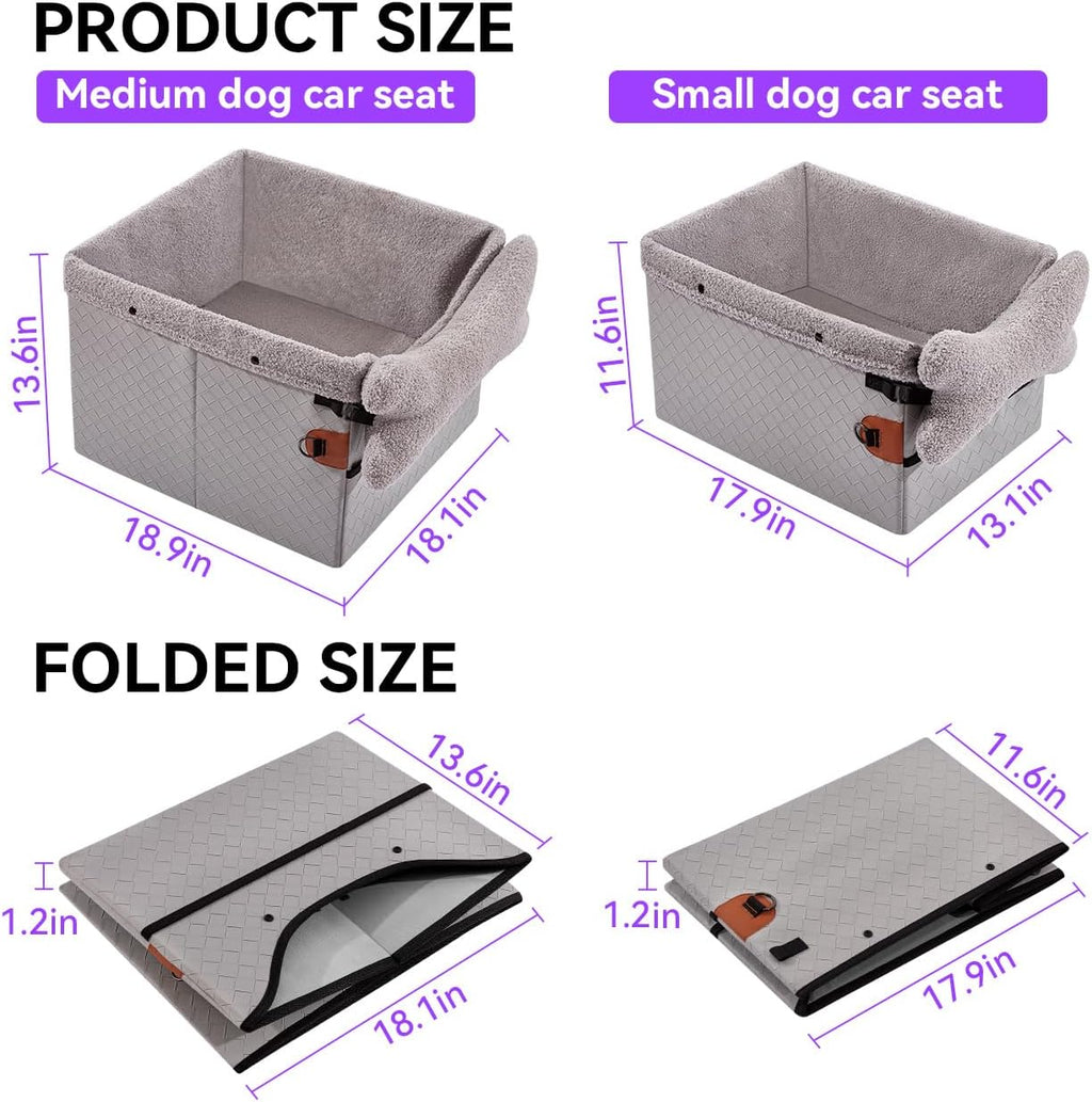 Dog Car Seats for Small Medium Dogs,PU Leather Car Seat Boosters,Foldable Puppy Cat Carseats (Grey, Medium Dog)