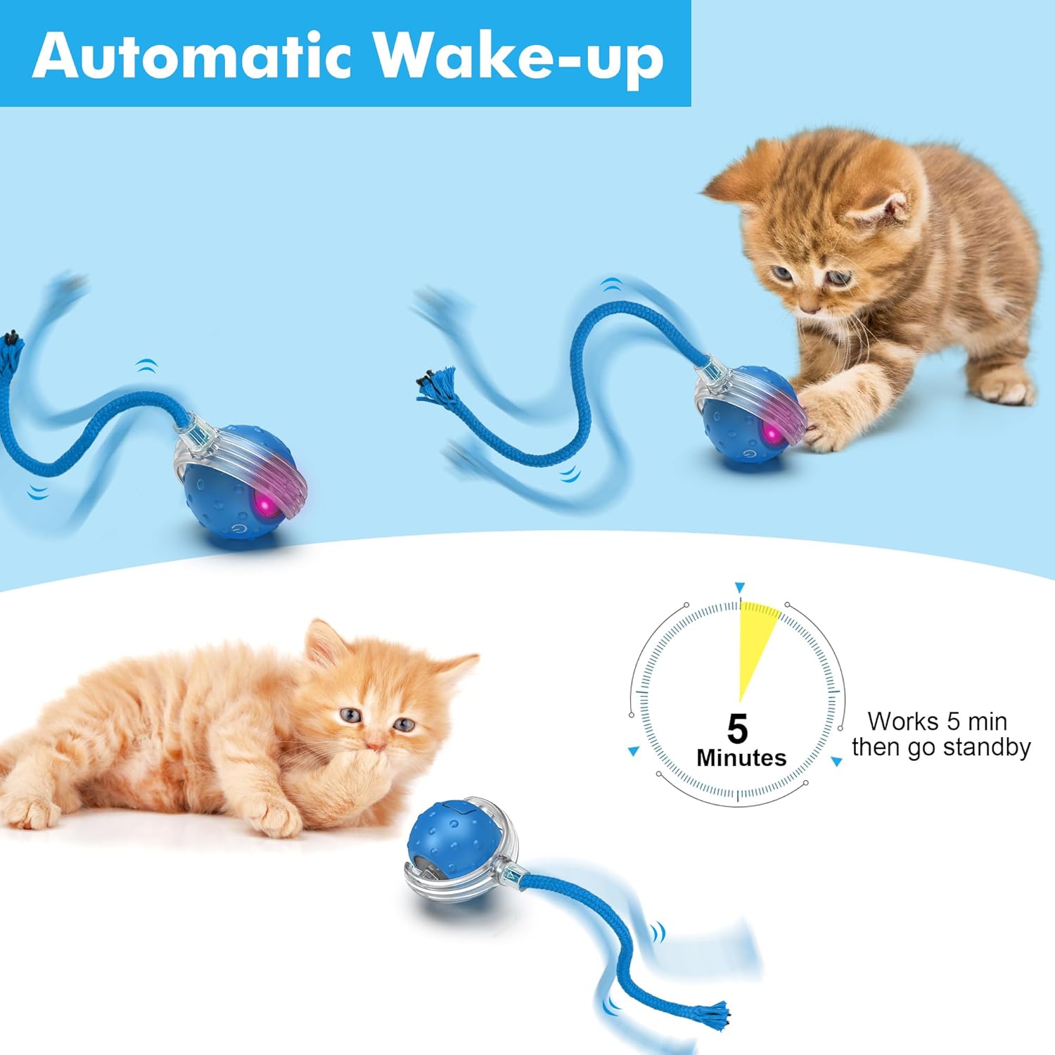 Cat Toys Ball for Indoor Cats - Interactive Automatic Cat Ball Toy | Fast Rolling & Motion Activated Chirping | Hide and Seek Mouse Catching Game | Stimulates Hunting Instinct (Blue)