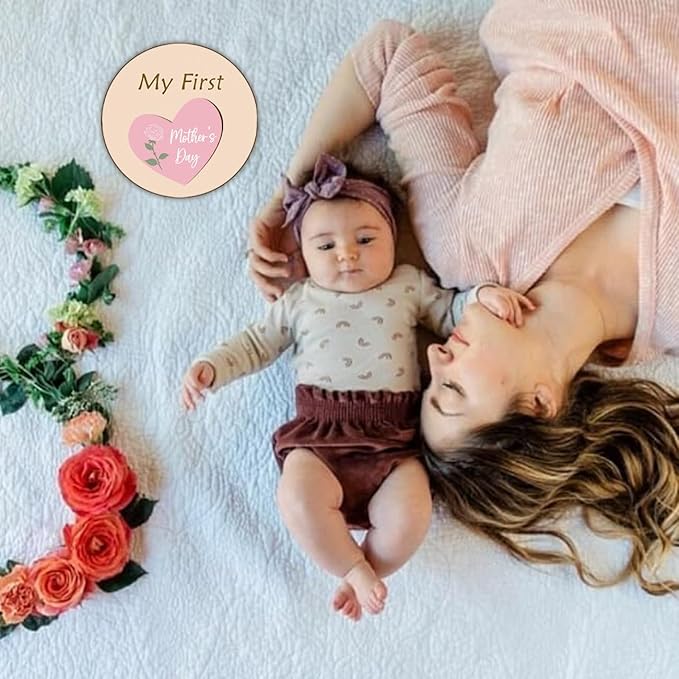 Monthly Baby Milestone Maker Discs, Baby Milestone Signs for Newborn Baby, Hello World Newborn Sign for Baby Girl & Boy, Baby Announcement Sign for 1-12 Month, Milestone Wooden Circles (Pink)