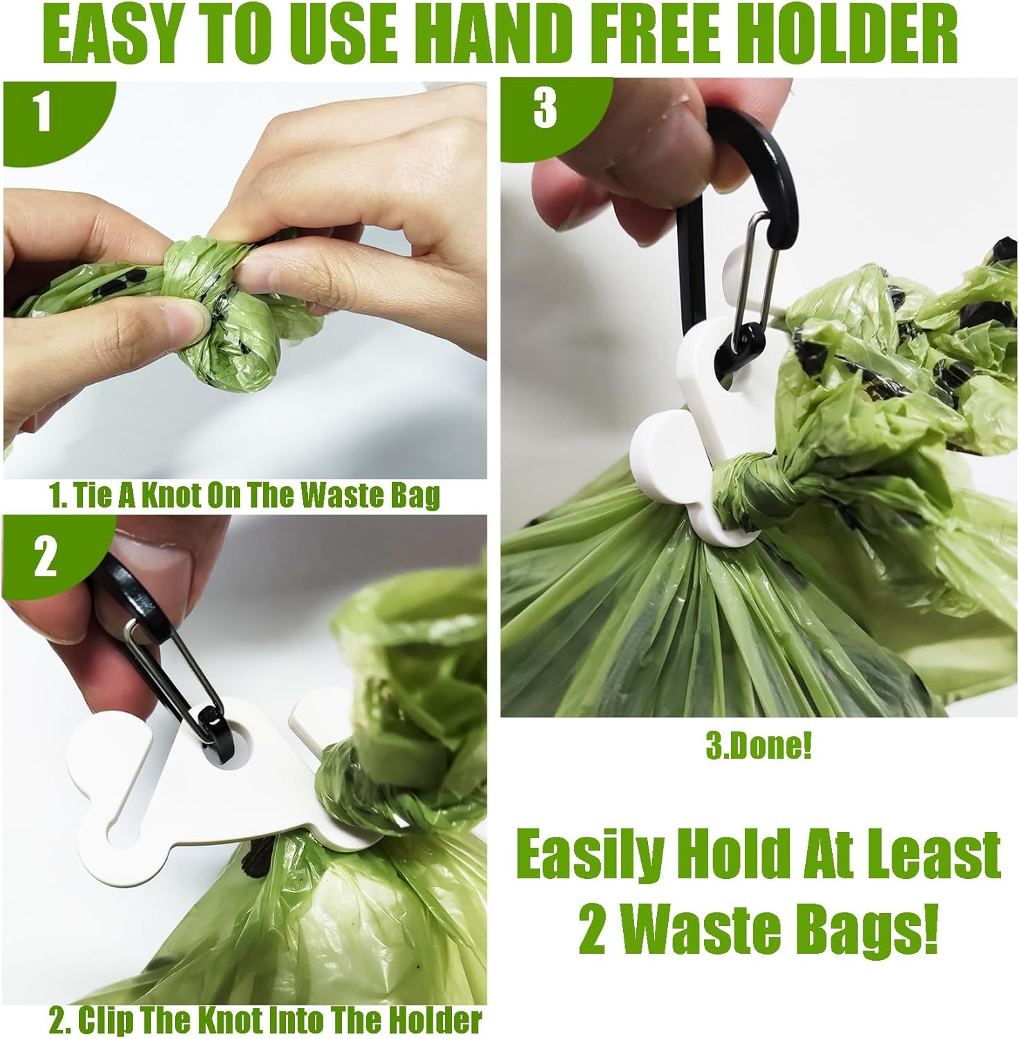 Dog Poop Bag Dispenser for Leash Attachment - Portable Set With Waste Bags & Hand-Free Carrier, Fits Any Leash, Round, Pink