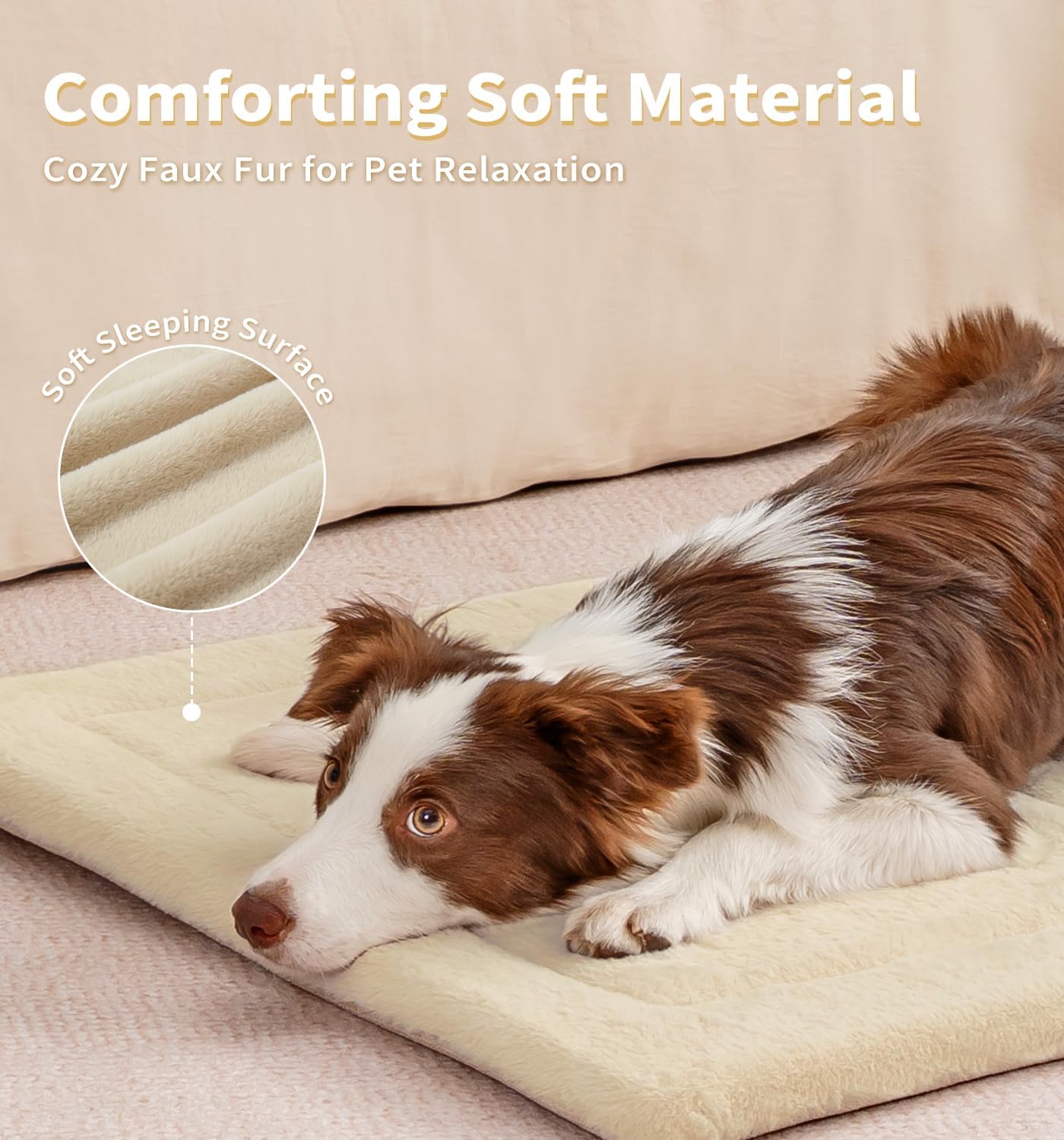MADE 4 PETS Dog Crate Pad Bed for Medium Dogs, Washable & Reversible, Anti-Slip Kennel Mat for Cozy Sleeping, Soft Fluffy Dog Bed for Indoor & Outdoor Use, 29"x21", Beige