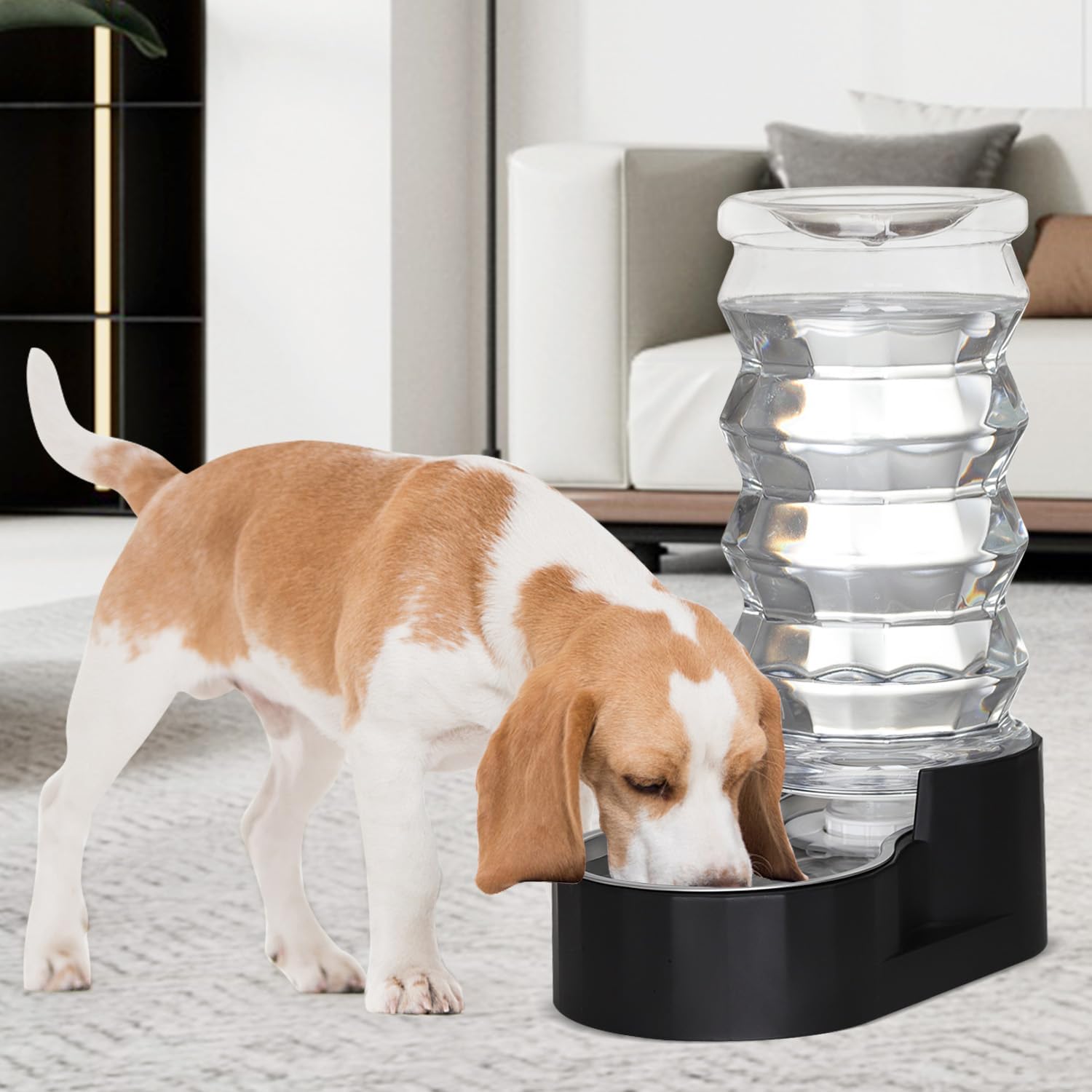 Sfozstra Lagre Gravity Dispenser for Dogs: 8L Black Automatic Stainless Steel Water Bowl Waterer - Great for Family Homes and Outdoor Activities