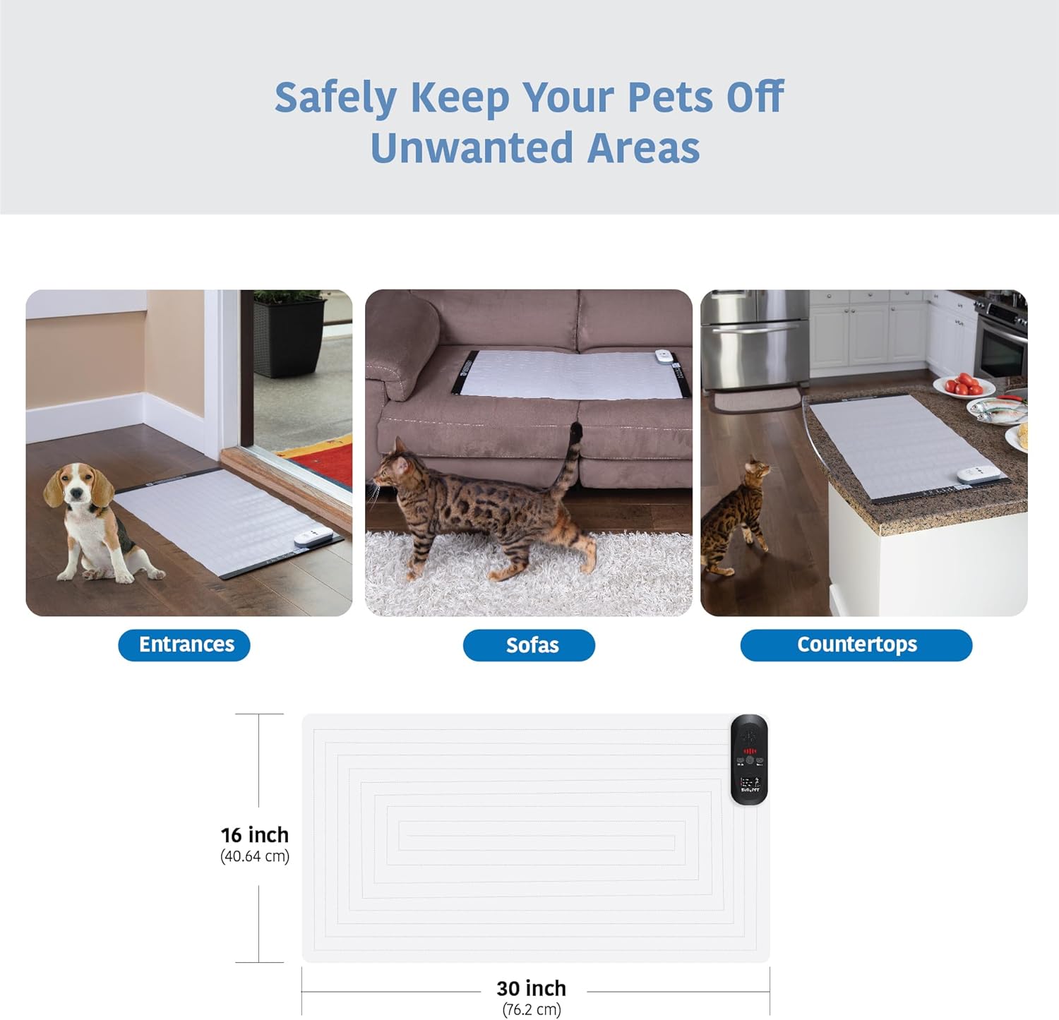 SVD.PET Pet Training Mat with Tester, 30" X 16", Pet Shock Pad, Dogs & Cats Electronic Repellent mat for Indoor, 3 Training Modes, 5 Levels, Pet Safe Mode (Black Controller)