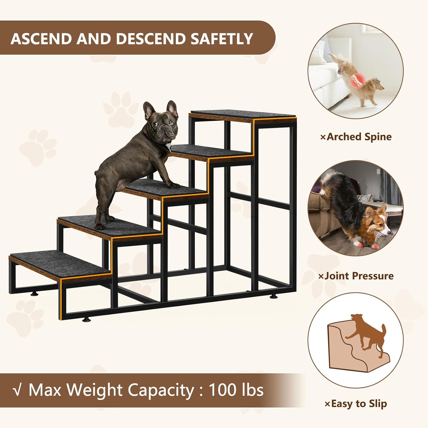 Dog Stairs Ramps Dog Stairs for High Bed Couch 5 Tier Pet Stairs for Small Medium Large Dogs and Cats Pet Step with Non-Slip Stair Tread for Puppy, The Old, and Injured Dogs