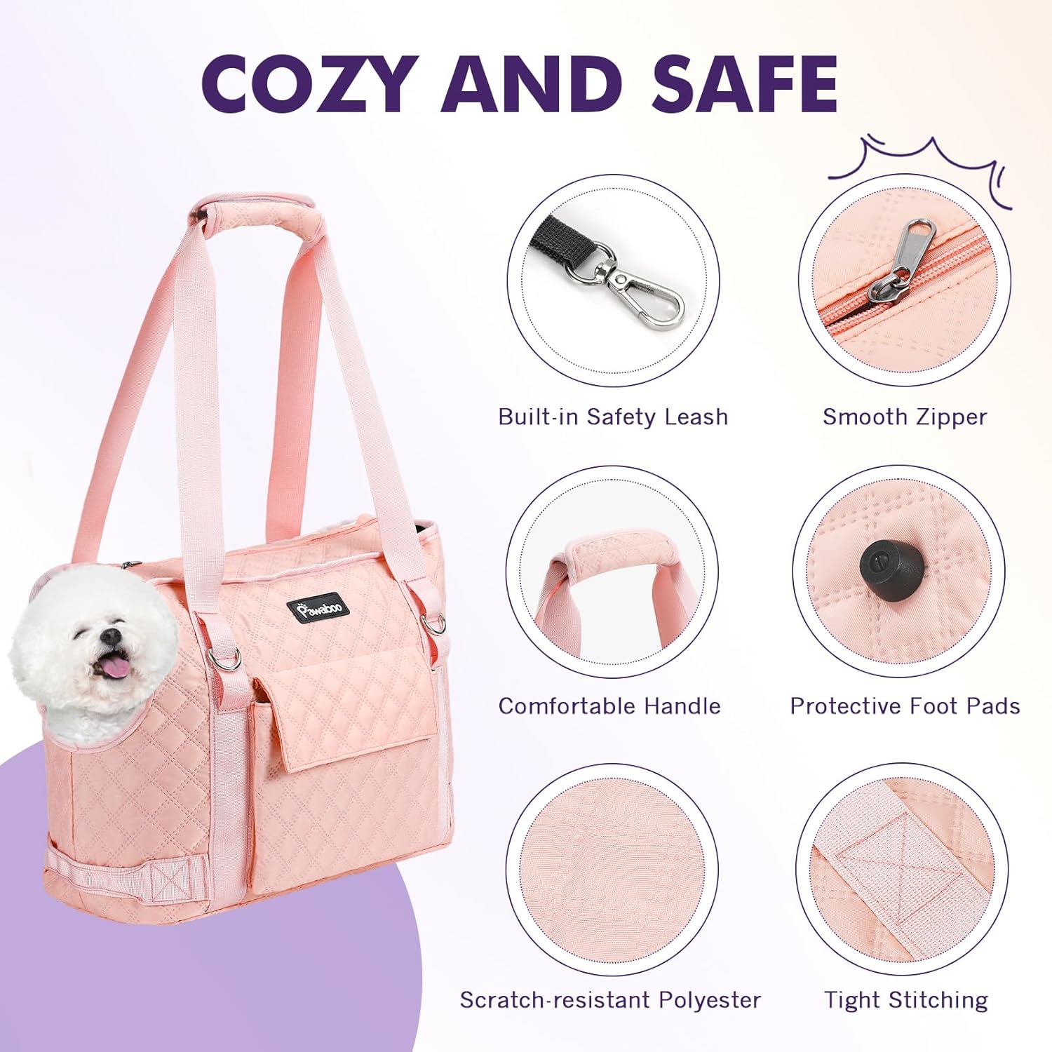 Pawaboo Dog Purse Carrier for Small Dogs with Pocket, Lightweight Dogs and Puppies Tote Bag Carrier, Dog Carriers Soft Sided for Puppy Cat Rabbit, Shopping Travel Puppy Carriers Under 11 LBS, Pink