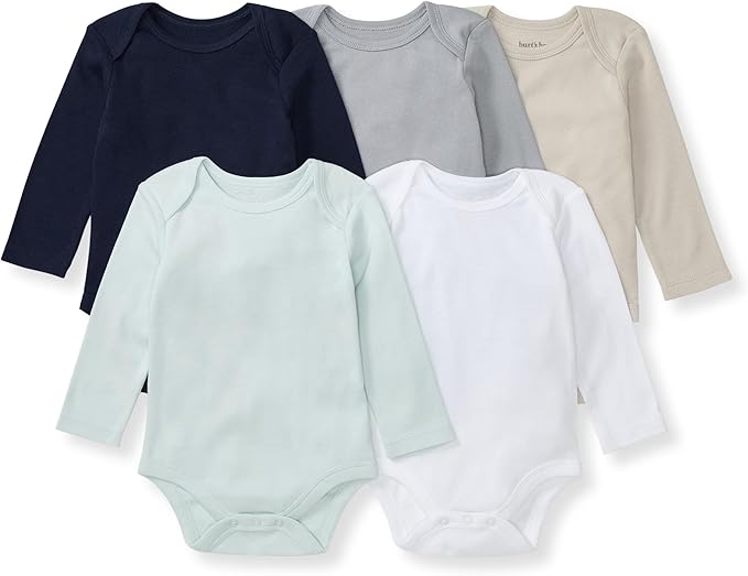 Burt's Bees Baby Organic Cotton Bodysuits – Baby Boy & Girl Short and Long Sleeve One-Pieces, 5-Pack