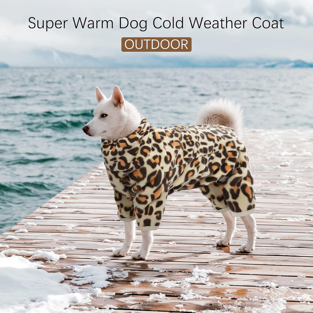 ROZKITCH Dog Jacket with Legs, Pet Windproof Warm Cold Weather Jacket Vest with Luminous Zipper, Jumpsuit Apparel Outfit Clothes for Large Giant Dog Brown 4XL