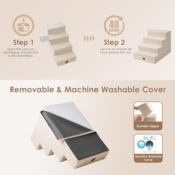 EHEYCIGA Dog Stairs for Bed 20" H, 4-Step Extra Wide Dog Steps for High Bed - Image 7