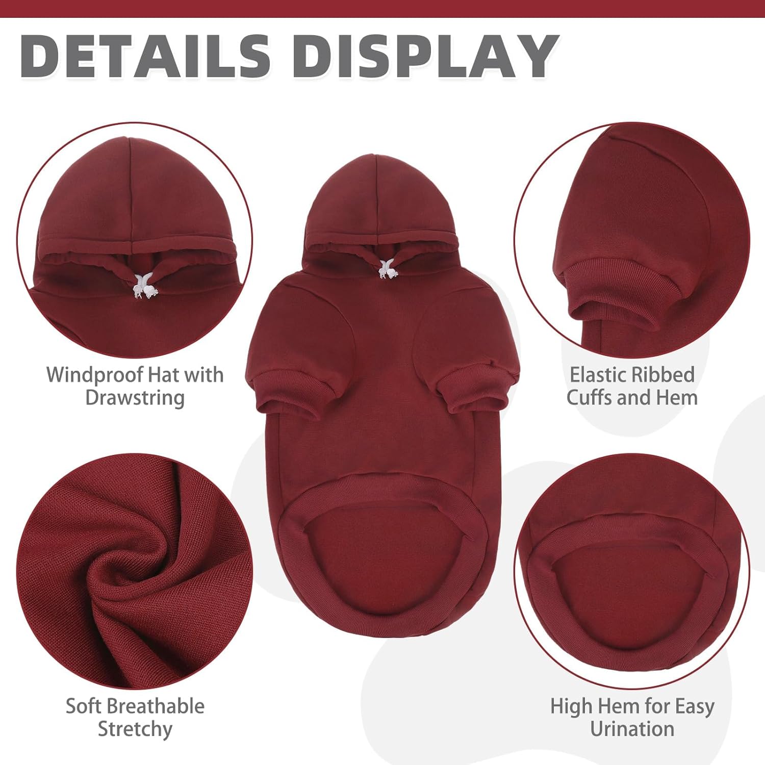 KOOLTAIL Basic Dog Hoodie - Soft and Warm Dog Hoodie Sweater with Leash Hole and Pocket, Dog Winter Coat, Cold Weather Clothes Sweatshirt for Small Medium Large Dogs Puppy Cat Boys Girls Deep Red L