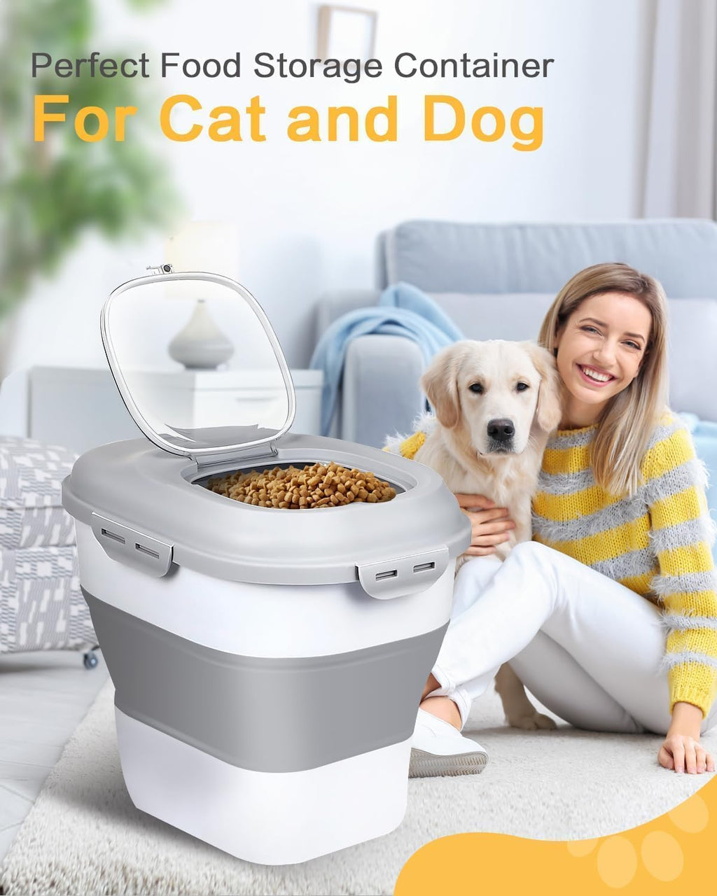 ANVS 2 Pack Dog Food Storage Container - Collapsible Dog Food Container with Airtight Lids, Scoop and 2.5L Small Pet Food Storage Container Dry Food For Dog, Cat and Other Pet Food (Grey, 30lbs)