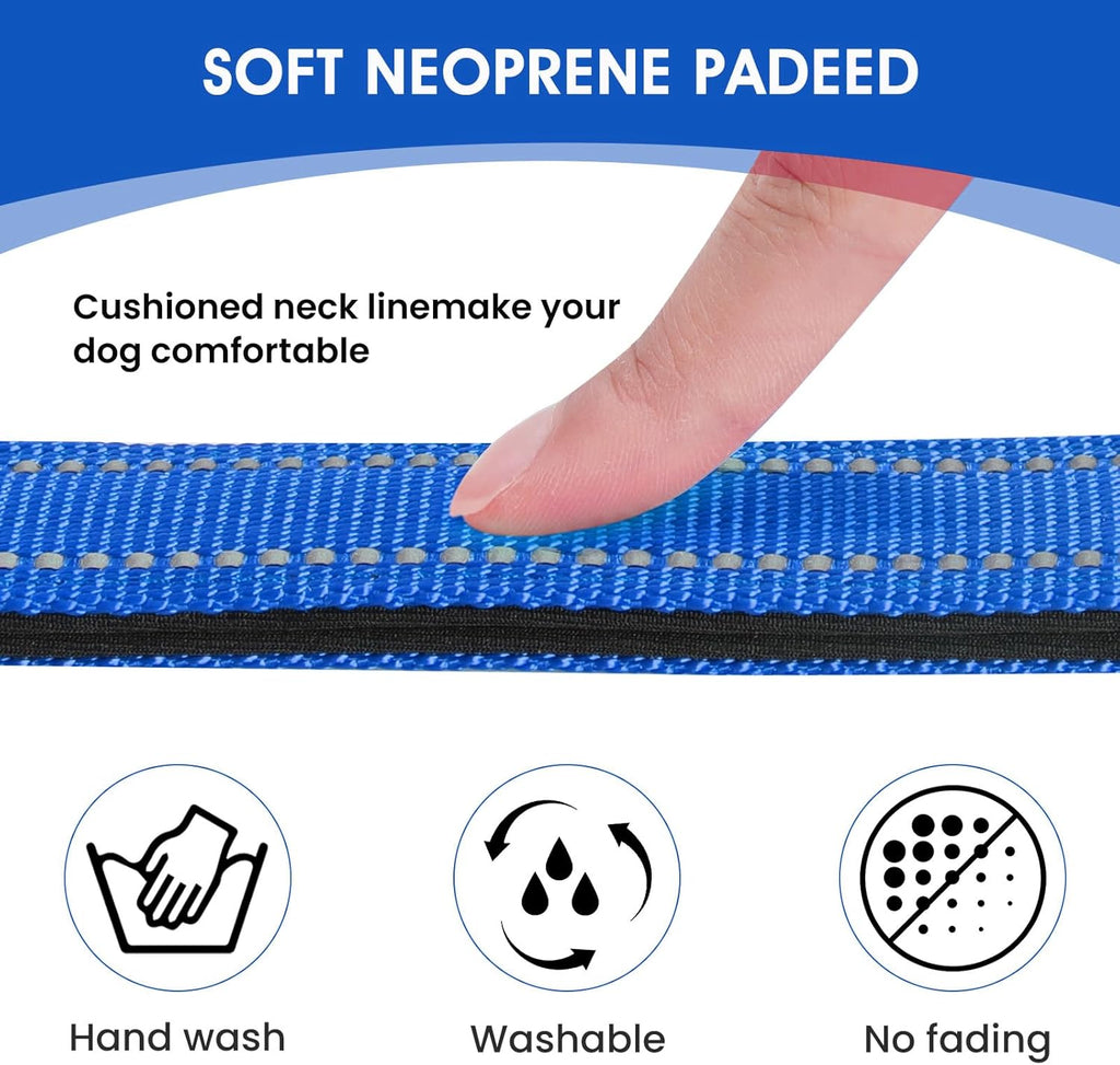 Reflective Dog Collar Padded with Soft Neoprene Breathable Quick Release Basic Dog Collars for Medium Large Dogs Blue Boy Girl