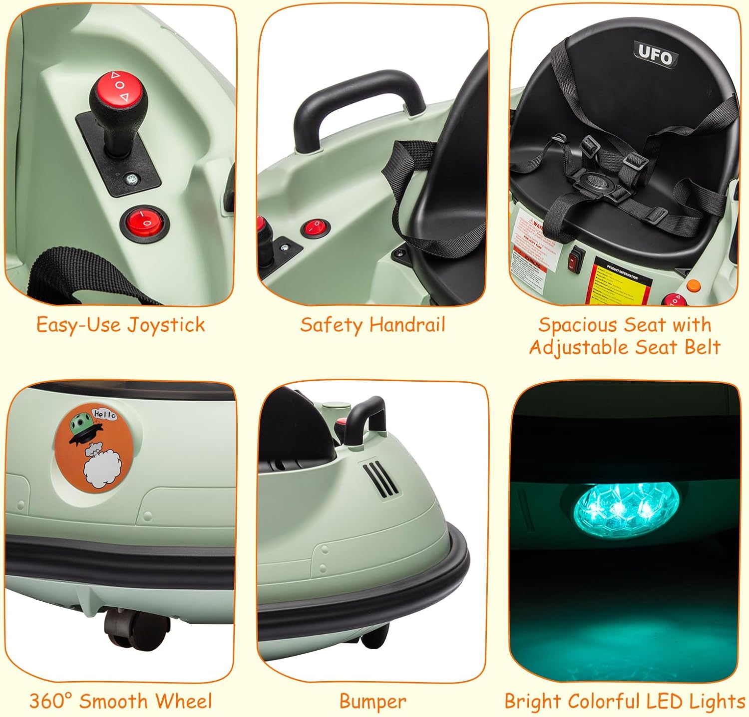 12V Electric Ride on Bumper Car for Toddlers, Kids Bumper Car with Remote Control, 360 Degree Spin, LED Lights, Dual Joysticks, Safety Belt for 18+ Months Kids, Green
