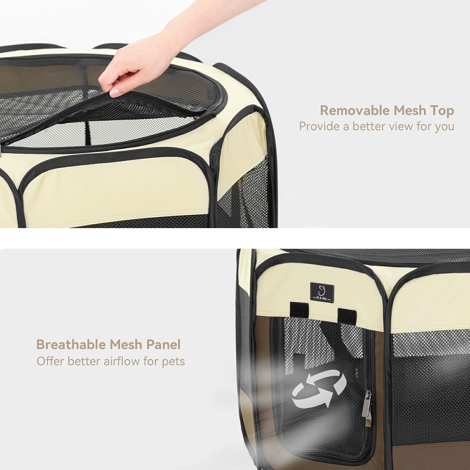 A4Pet Dog Playpen Indoor, 49” Pet Playpen with Bowl for Dogs, Kittens, and Small Animals, Removable Zipper & Mesh Panel(19”W × 12”H)