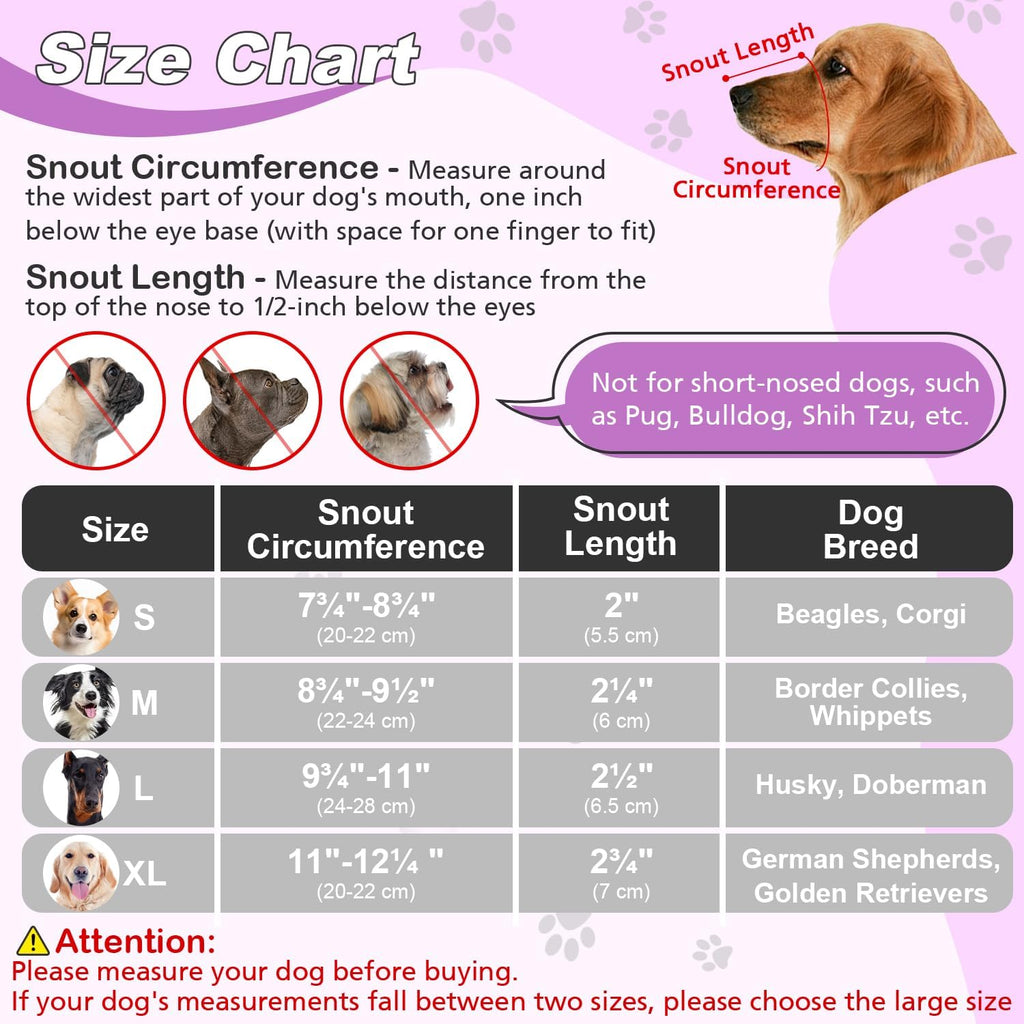 Dog Muzzle, Soft Air Mesh Muzzle for Small Medium Large Dogs Anti Biting Barking Chewing Scavenging, Breathable Adjustable Loop Pets Muzzle with Front Opening Design Allows Panting Drinking(Purple,XL)