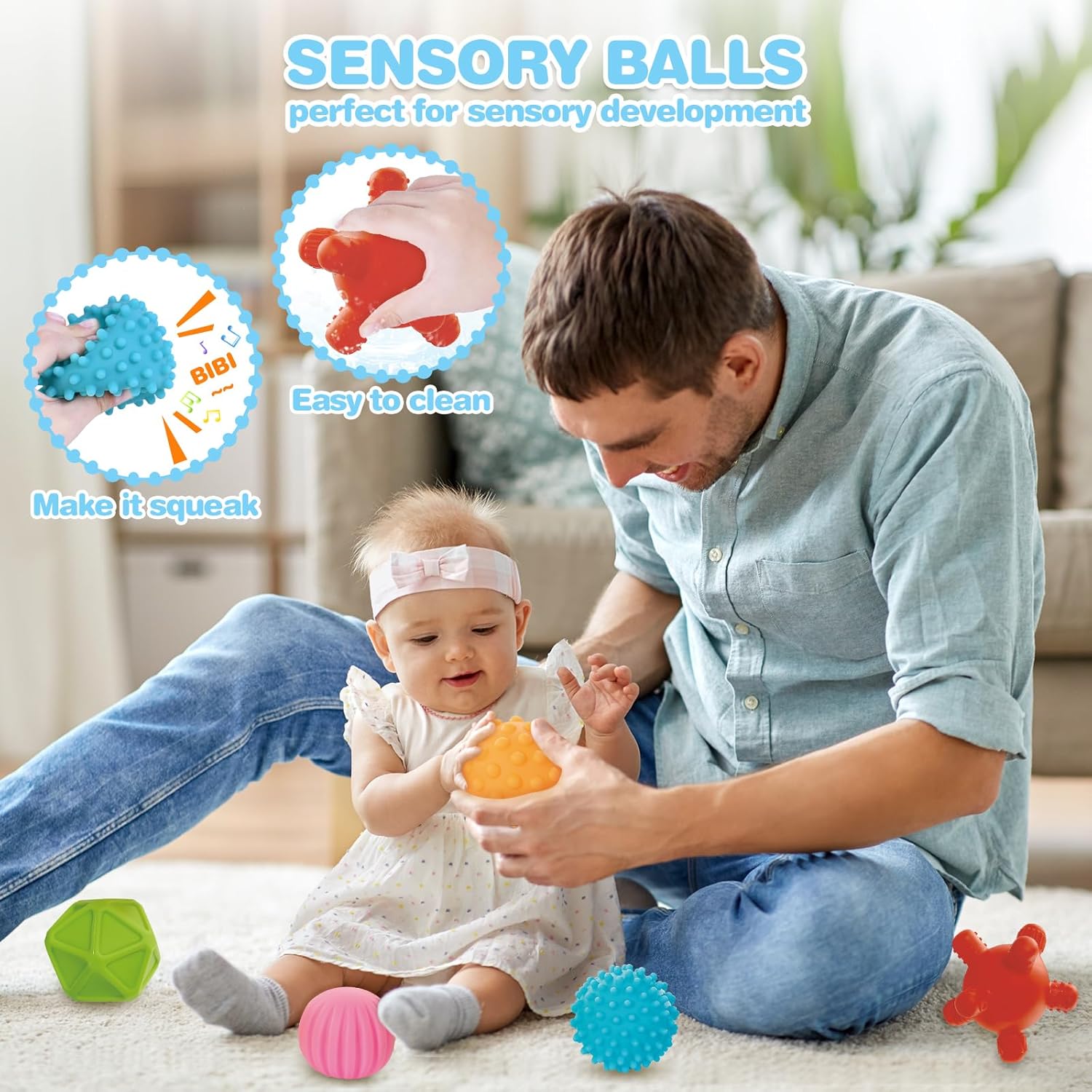 SpringFlower 5 in 1 Baby Toys 6 to 12 Months, Montessori Toys, Soft Baby Teething Toys, Sensory Bin Toy, Stacking Building Blocks & Rings Infants,Sorting Sensory Learning Gift for Toddlers Aged 1-3