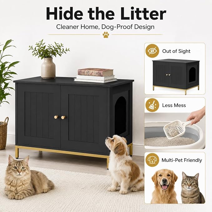 Homhedy Cat Litter Box Enclosure, Cat Washroom Furniture - Image 2