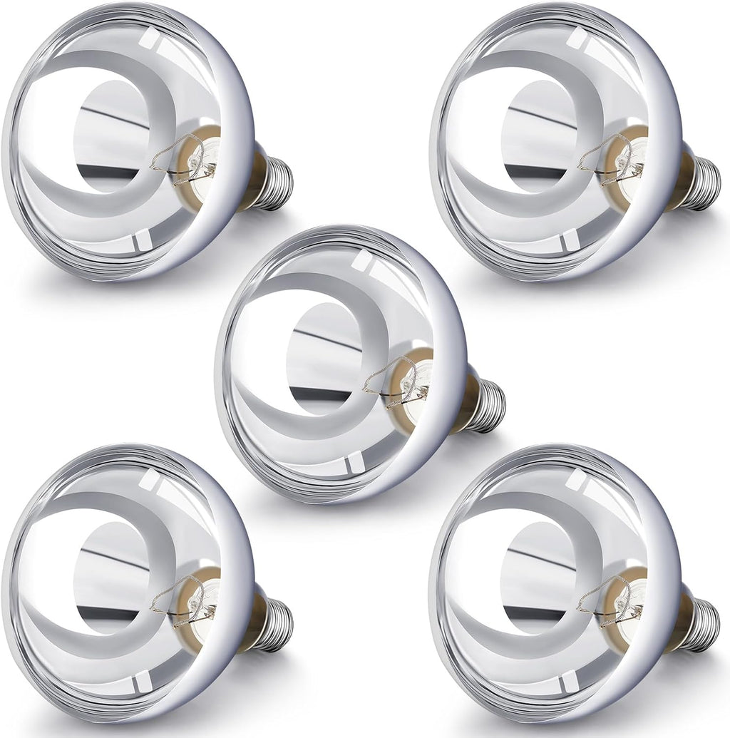 VIHOSE 5 Pack 250 Watt Heat Lamp 120v R40 Heat Lamp Bulbs Glass Incandescent Light Bulbs Incandescent Heating Lightbulbs for Reptiles Chicks Food Puppies Bathroom, Use E26 Base (Silver)