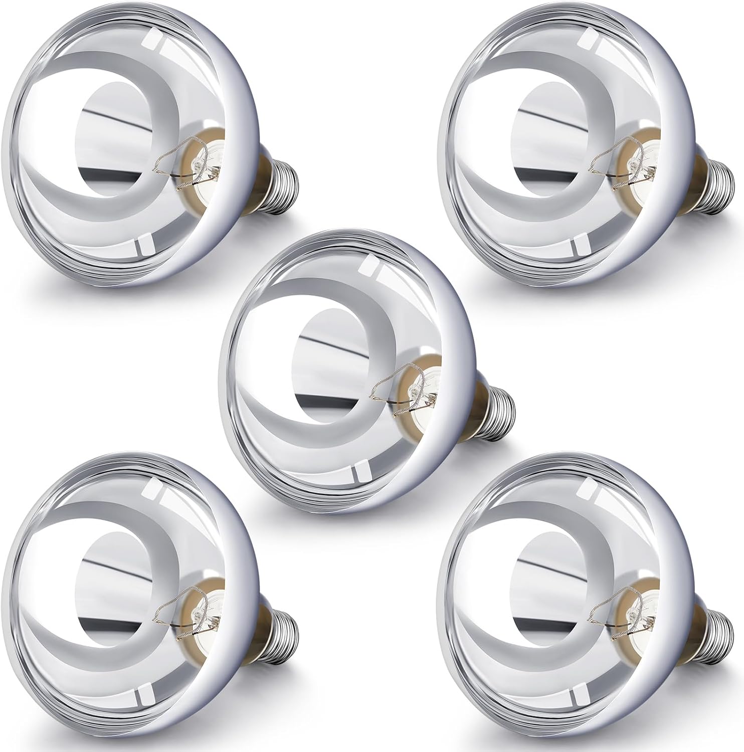 VIHOSE 5 Pack 250 Watt Heat Lamp 120v R40 Heat Lamp Bulbs Glass Incandescent Light Bulbs Incandescent Heating Lightbulbs for Reptiles Chicks Food Puppies Bathroom, Use E26 Base (Silver)
