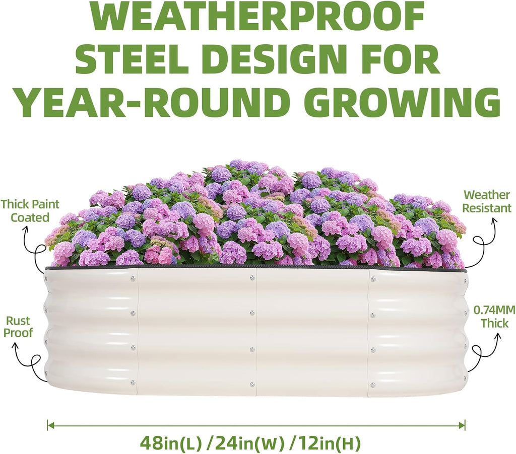 G GOOD GAIN Galvanized Metal Raised Garden Bed Kit - 4x2x1FT Outdoor Planter Box with Safety Edging and Gloves for Vegetables, Fruits, Flowers(White, 2PC)