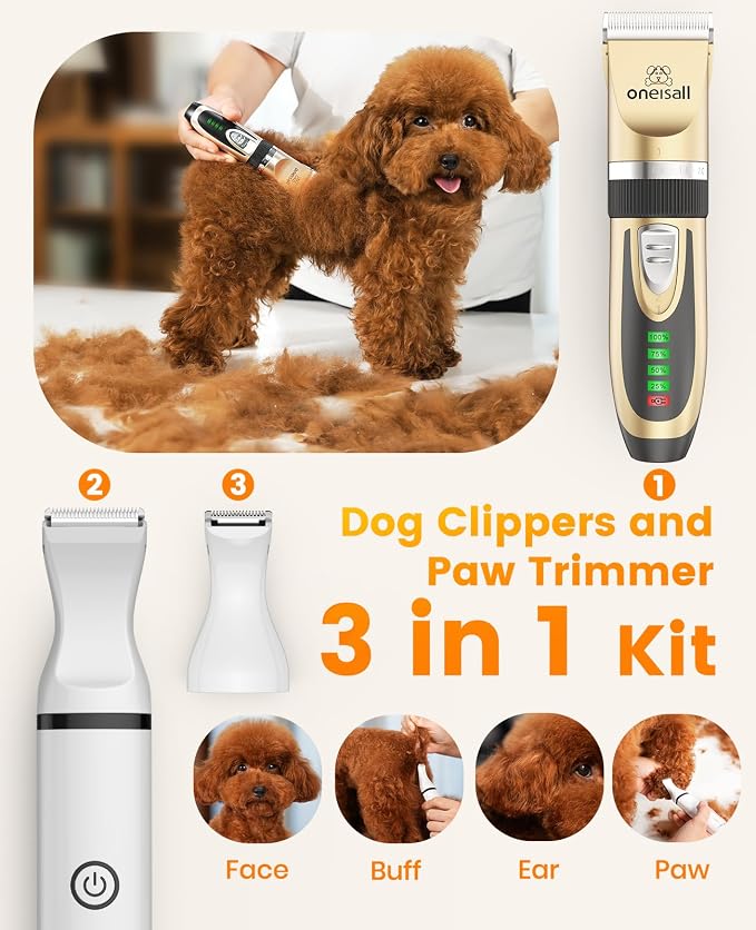 oneisall Dog Clippers and Paw Trimmer Kit 2 in 1 Low Noise Cordless Dog Clippers - Image 2