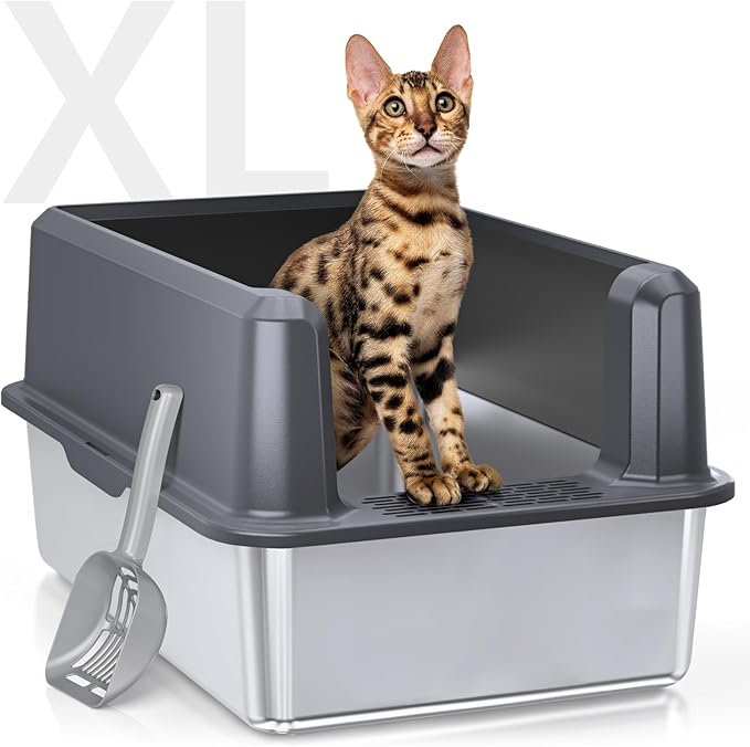 WoofiGo Enclosed Stainless Steel Cat Litter Box by CatLitterBox