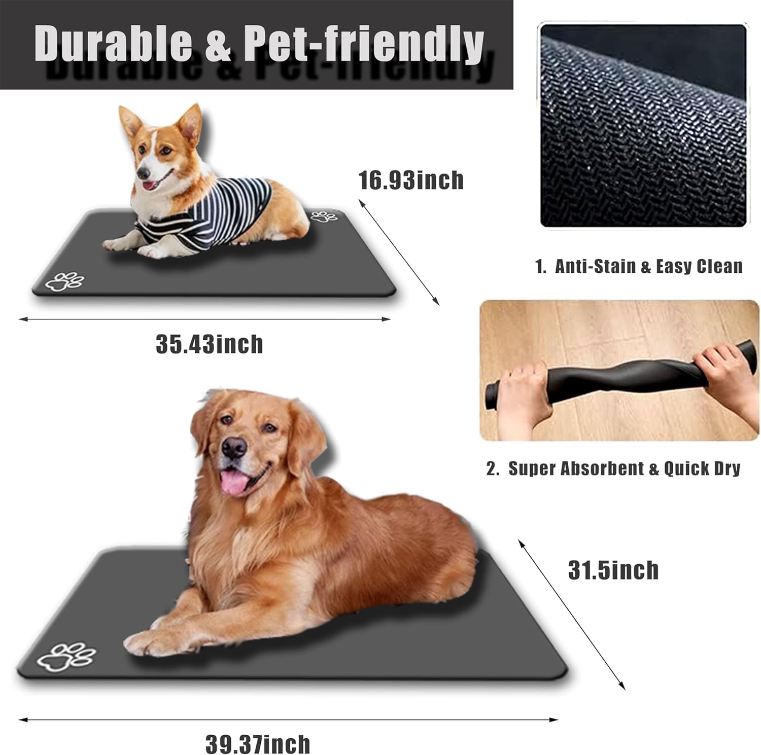 Large Boho Dog Cat Food Mats for Floors, Absorbent Dog Bowl Mat for Food and Water Dispenser Mat, Quick Dry Pet Supplies(Vintage Green, 36'' x 16'')