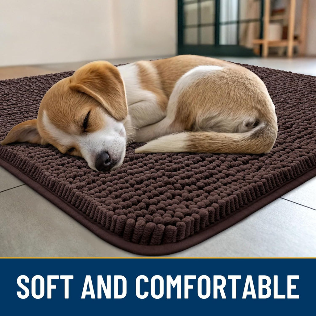 Smiry Dog Door Mat for Muddy Paws 48x30, Absorbs Moisture and Dirt Doormat, Non-Slip Washable Quick Dry Chenille Front Door Mat Indoor Entrance, Entryway Carpet for Inside Floor, Brown