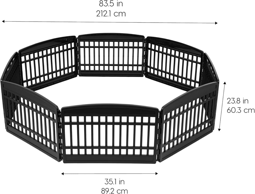 IRIS USA 24" 8-Panel Puppy Playpen, 83.5 x 83.5 x 23.63, Dog Playpen, Dog Play Pen Indoors, Pet Fence, Small Pets, Black